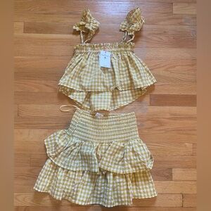 Mable Plaid Yellow White Women's Top Skirt Set NWT $110 S